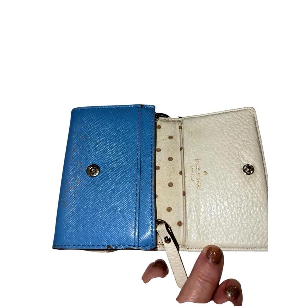 SOLD Kate Spade Blue Leather Keychain Wallet Polka Dot Interior Women's One Size - Picture 5 of 10